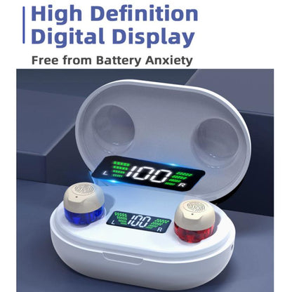 Wireless Invisible Hearing Aid With Digital Display Charging Case & Touch Control White+Black Case - Hearing Aids by buy2fix | Online Shopping UK | buy2fix