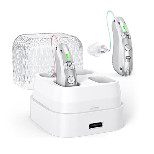 Behind-The-Ear Hearing Amplifier With Charging Case Sound Enhancer For Seniors(Sliver) - Hearing Aids by buy2fix | Online Shopping UK | buy2fix