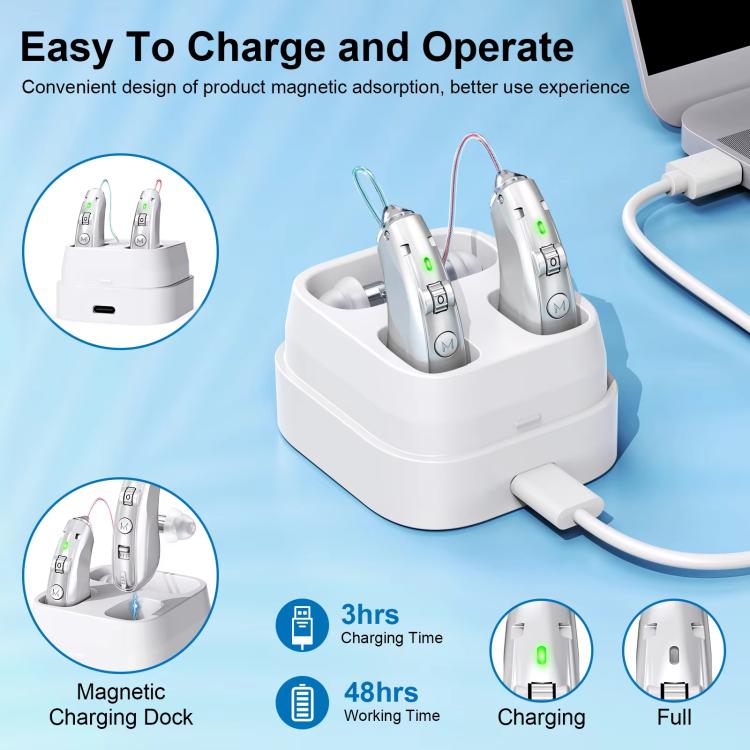 Behind-The-Ear Hearing Amplifier With Charging Case Sound Enhancer For Seniors(Sliver) - Hearing Aids by buy2fix | Online Shopping UK | buy2fix