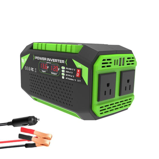 Gurxun Car Pure Sine Wave Inverter Dual AC Sockets + 2 USB + 2 Type-C Ports Outdoor Car Power Converter, Spec: 300W US Plug