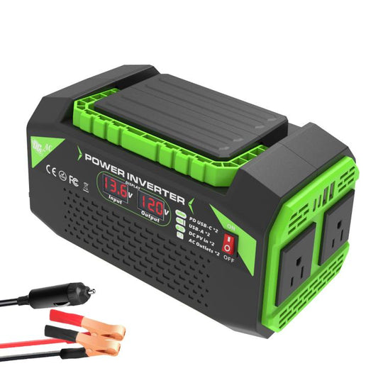 Gurxun Car Pure Sine Wave Inverter Dual AC Sockets + 2 USB + 2 Type-C Ports Outdoor Car Power Converter, Spec: 500W US Plug