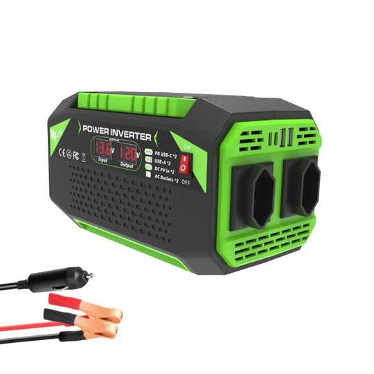Gurxun Car Pure Sine Wave Inverter Dual AC Sockets + 2 USB + 2 Type-C Ports Outdoor Car Power Converter, Spec: 300W Brazil Plug 12V To 110V