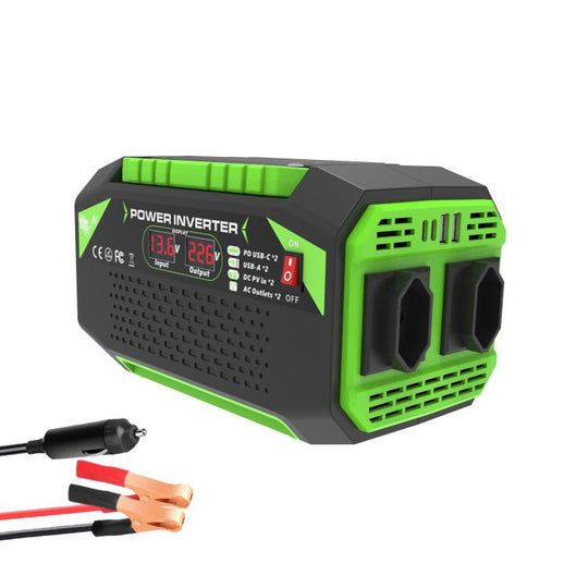 Gurxun Car Pure Sine Wave Inverter Dual AC Sockets + 2 USB + 2 Type-C Ports Outdoor Car Power Converter, Spec: 300W Brazil Plug 12V To 220V