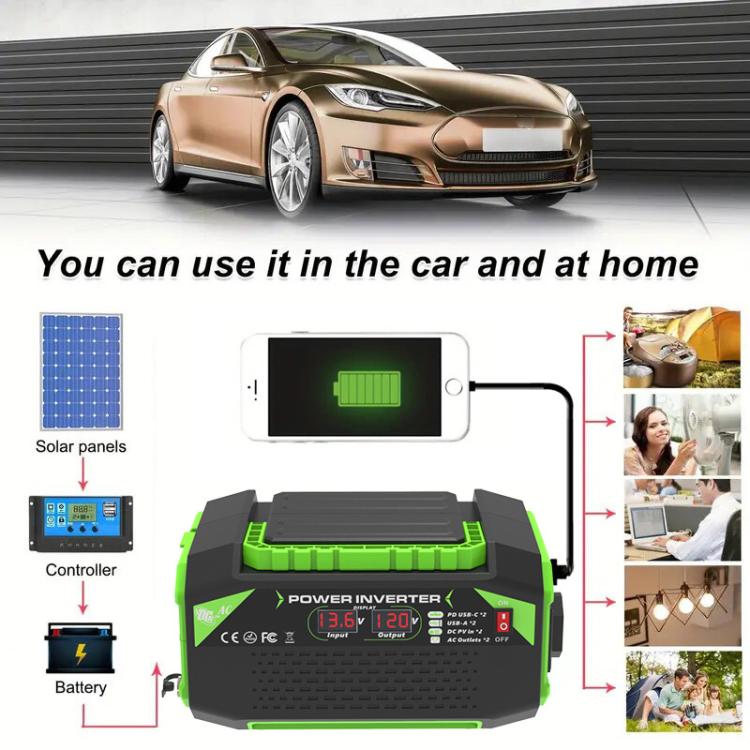 Gurxun Car Pure Sine Wave Inverter Dual AC Sockets + 2 USB + 2 Type-C Ports Outdoor Car Power Converter, Spec: 300W EU Plug - Pure Sine Wave by Gurxun | Online Shopping UK | buy2fix