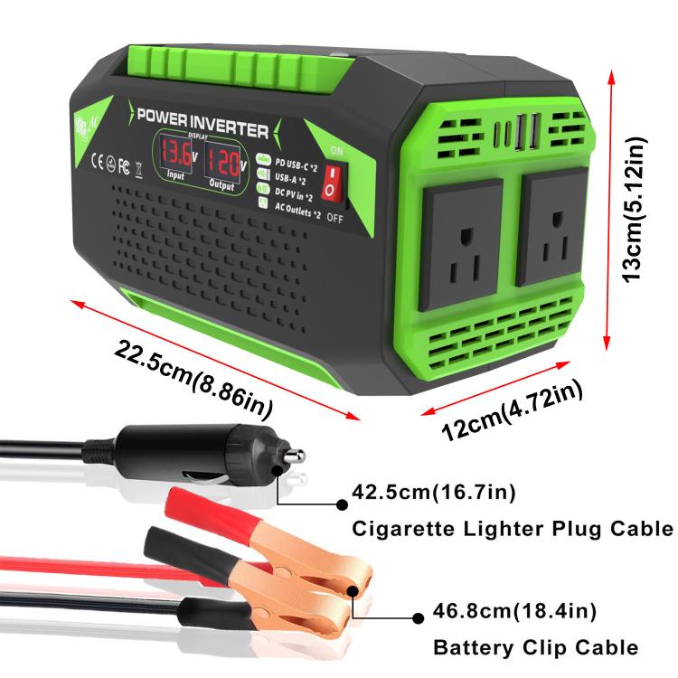 Gurxun Car Pure Sine Wave Inverter Dual AC Sockets + 2 USB + 2 Type-C Ports Outdoor Car Power Converter, Spec: 500W US Plug - Pure Sine Wave by Gurxun | Online Shopping UK | buy2fix