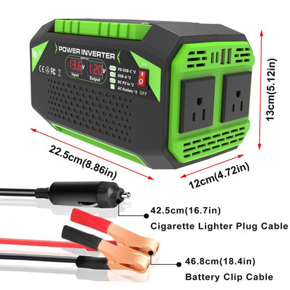 Gurxun Car Pure Sine Wave Inverter Dual AC Sockets + 2 USB + 2 Type-C Ports Outdoor Car Power Converter, Spec: 500W Brazil Plug 12V To 220V - Pure Sine Wave by Gurxun | Online Shopping UK | buy2fix