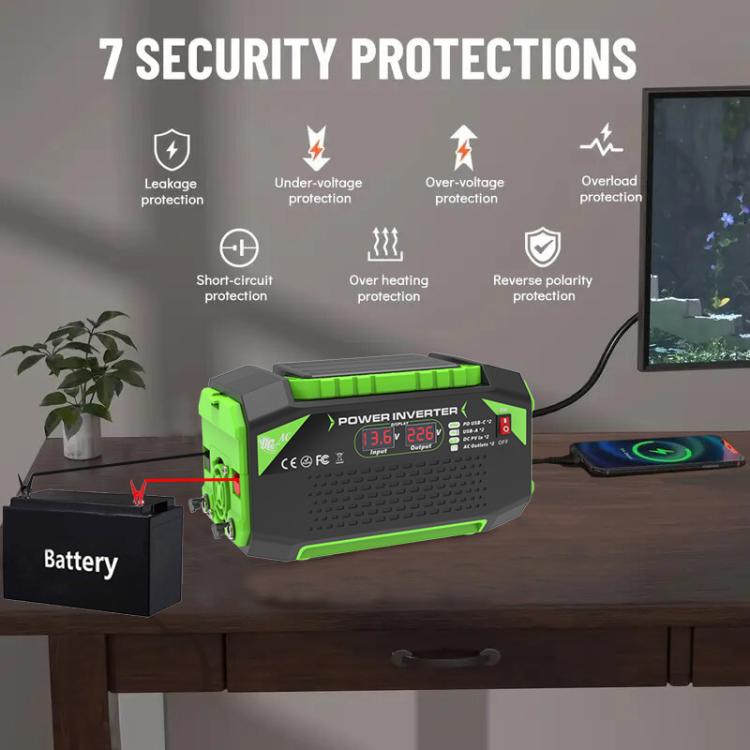 Gurxun Car Pure Sine Wave Inverter Dual AC Sockets + 2 USB + 2 Type-C Ports Outdoor Car Power Converter, Spec: 300W Universal Socket 12V To 220V - Pure Sine Wave by Gurxun | Online Shopping UK | buy2fix