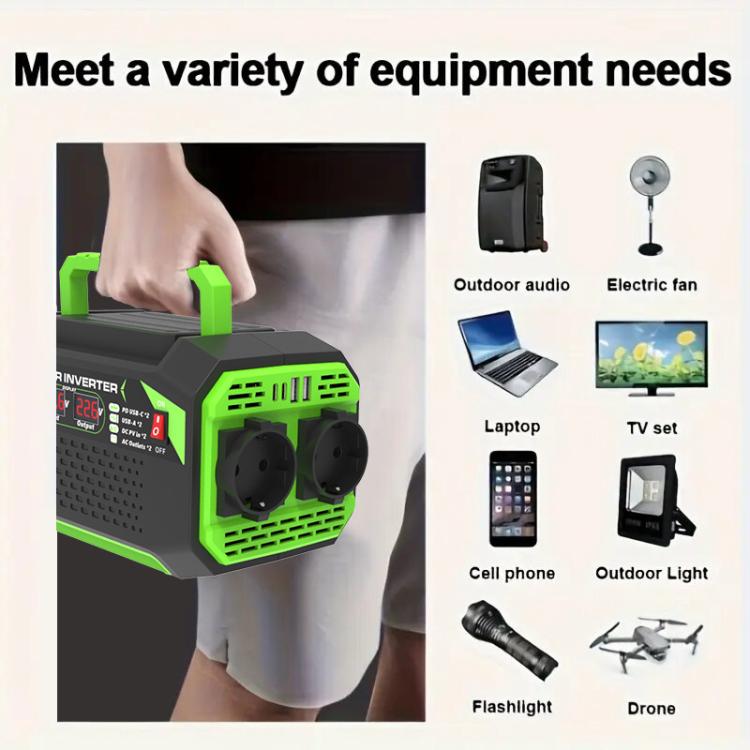 Gurxun Car Pure Sine Wave Inverter Dual AC Sockets + 2 USB + 2 Type-C Ports Outdoor Car Power Converter, Spec: 300W EU Plug - Pure Sine Wave by Gurxun | Online Shopping UK | buy2fix