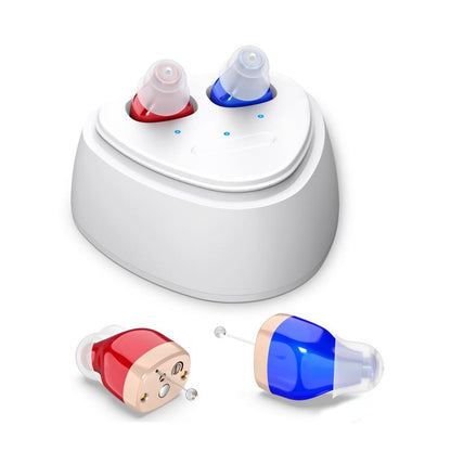 Ultra-Compact In-Ear Invisible Hearing Amplifier With Charging Case For Elderly(Red Blue+White Case) - Hearing Aids by buy2fix | Online Shopping UK | buy2fix