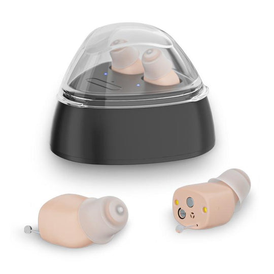 Ultra-Compact In-Ear Invisible Hearing Amplifier With Charging Case For Elderly(Skin Color+Black Case)