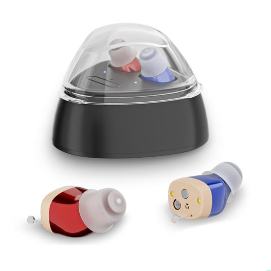Ultra-Compact In-Ear Invisible Hearing Amplifier With Charging Case For Elderly(Red Blue+Black Case) - Hearing Aids by buy2fix | Online Shopping UK | buy2fix