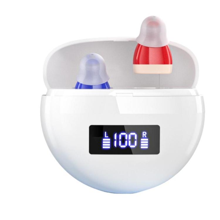 Hearing Aids With Digital Display Charging Case Noise Cancelling Invisible In-Ear Sound Amplifier(Red Blue+White Case) - Hearing Aids by buy2fix | Online Shopping UK | buy2fix