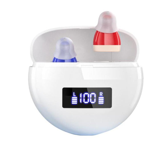 Hearing Aids With Digital Display Charging Case Noise Cancelling Invisible In-Ear Sound Amplifier(Red Blue+White Case)