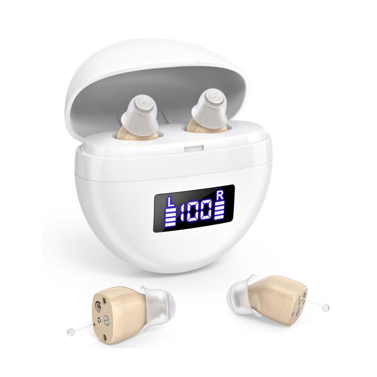 Hearing Aids With Digital Display Charging Case Noise Cancelling Invisible In-Ear Sound Amplifier(Skin Color+White Case) - Hearing Aids by buy2fix | Online Shopping UK | buy2fix