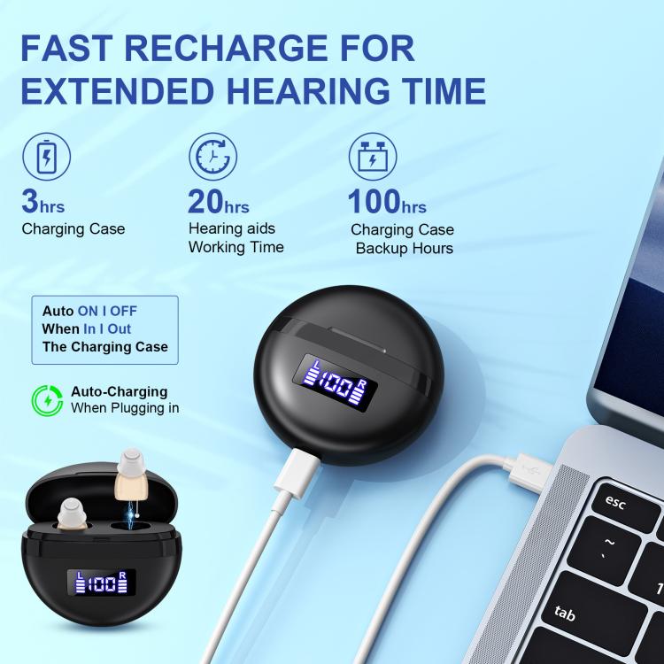Hearing Aids With Digital Display Charging Case Noise Cancelling Invisible In-Ear Sound Amplifier(Red Blue+Black Case) - Hearing Aids by buy2fix | Online Shopping UK | buy2fix