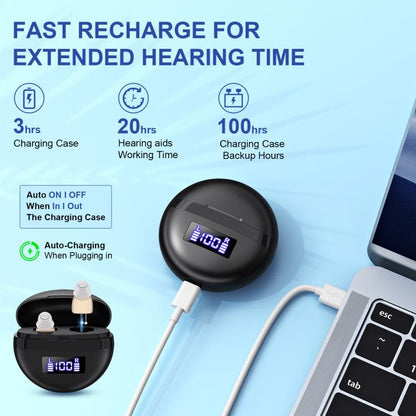 Hearing Aids With Digital Display Charging Case Noise Cancelling Invisible In-Ear Sound Amplifier(Red Blue+Black Case) - Hearing Aids by buy2fix | Online Shopping UK | buy2fix