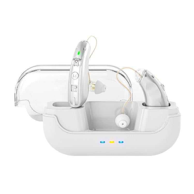 Behind-The-Ear Hearing Aids With Charging Case Smart Noise Cancelling & No Feedback Whistling(Silver) - Hearing Aids by buy2fix | Online Shopping UK | buy2fix