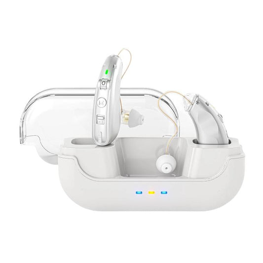 Behind-The-Ear Hearing Aids With Charging Case Smart Noise Cancelling & No Feedback Whistling(Silver) - Hearing Aids by buy2fix | Online Shopping UK | buy2fix