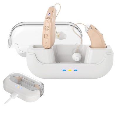 Behind-The-Ear Hearing Aids With Charging Case Smart Noise Cancelling & No Feedback Whistling(Skin Color) - Hearing Aids by buy2fix | Online Shopping UK | buy2fix