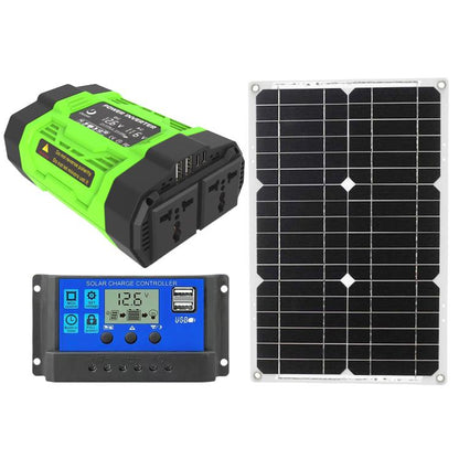 Gurxun Modified Wave Inverter With 18W Solar Panel + 30A Controller Dual Socket + 2 USB + 2 Type-C Ports, Spec: 300W Universal Socket 12V To 110V - Modified Square Wave by Gurxun | Online Shopping UK | buy2fix