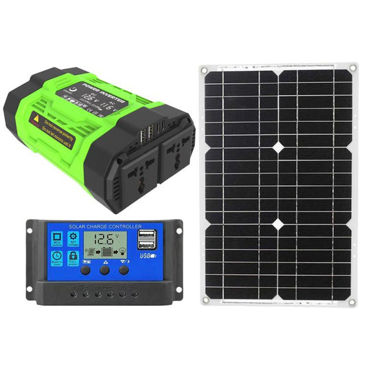 Gurxun Modified Wave Inverter With 18W Solar Panel + 30A Controller Dual Socket + 2 USB + 2 Type-C Ports, Spec: 300W Universal Socket 12V To 110V - Modified Square Wave by Gurxun | Online Shopping UK | buy2fix