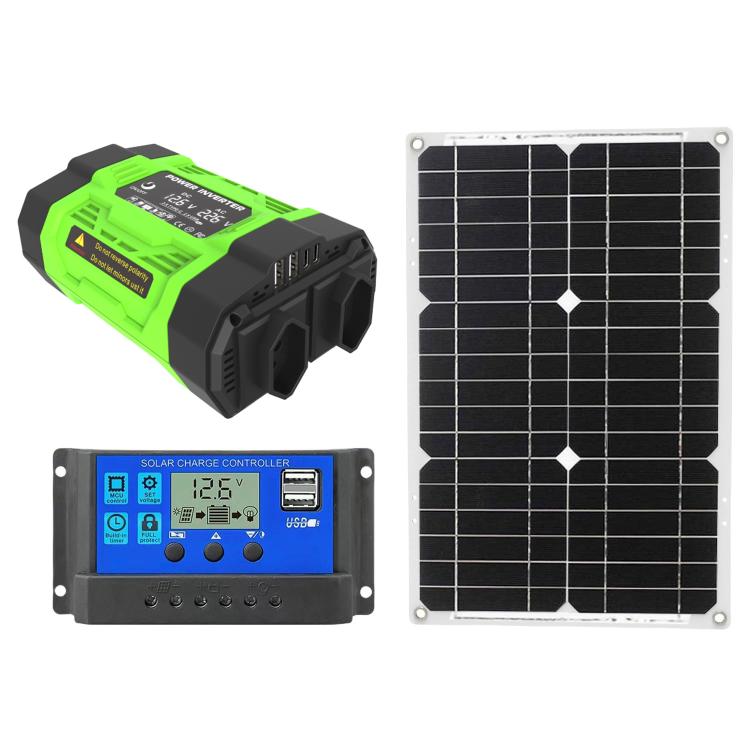 Gurxun Modified Wave Inverter With 18W Solar Panel + 30A Controller Dual Socket + 2 USB + 2 Type-C Ports, Spec: 300W Brazil Plug 12V To 220V - Modified Square Wave by Gurxun | Online Shopping UK | buy2fix