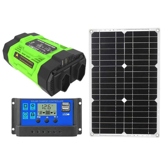 Gurxun Modified Wave Inverter With 18W Solar Panel + 30A Controller Dual Socket + 2 USB + 2 Type-C Ports, Spec: 300W Brazil Plug 12V To 110V