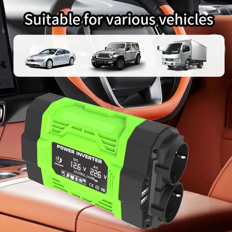 Gurxun Modified Wave Inverter With 18W Solar Panel + 30A Controller Dual Socket + 2 USB + 2 Type-C Ports, Spec: 300W EU Plug 12V To 220V - Modified Square Wave by Gurxun | Online Shopping UK | buy2fix