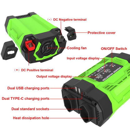 Gurxun Modified Wave Inverter With 18W Solar Panel + 30A Controller Dual Socket + 2 USB + 2 Type-C Ports, Spec: 300W EU Plug 12V To 220V - Modified Square Wave by Gurxun | Online Shopping UK | buy2fix