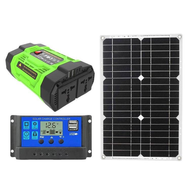 Gurxun 200W Modified Wave Inverter With 18W Solar Panel + 30A Controller Dual Socket + 2 USB + 2 Type-C Ports, Spec: Universal Socket 12V To 220V - Modified Square Wave by Gurxun | Online Shopping UK | buy2fix