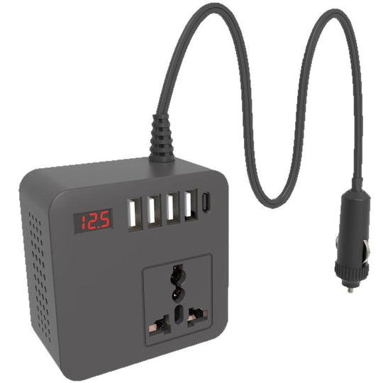 Gurxun 12/24V To 110/220V Multi-Function Car Fast Charger With 4 USB+Type-C+Universal Socket(Magic Square)