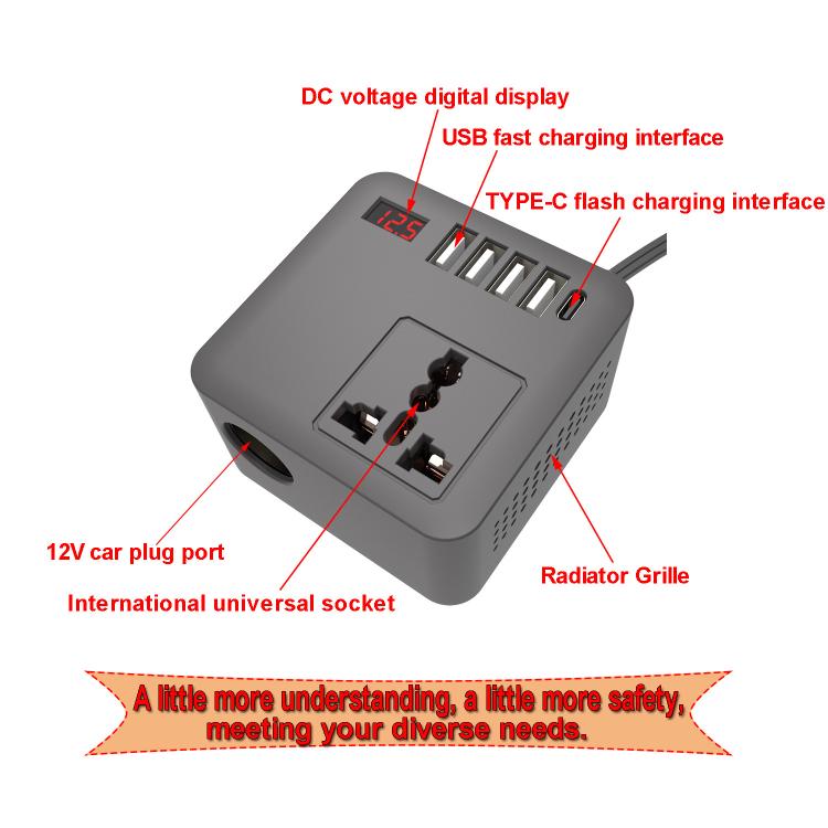 Gurxun 12/24V To 110/220V Multi-Function Car Fast Charger With 4 USB+Type-C+Universal Socket(Magic Square) - DIY Modified Charger by Gurxun | Online Shopping UK | buy2fix