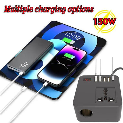 Gurxun 12/24V To 110/220V Multi-Function Car Fast Charger With 4 USB+Type-C+Universal Socket(Magic Square) - DIY Modified Charger by Gurxun | Online Shopping UK | buy2fix