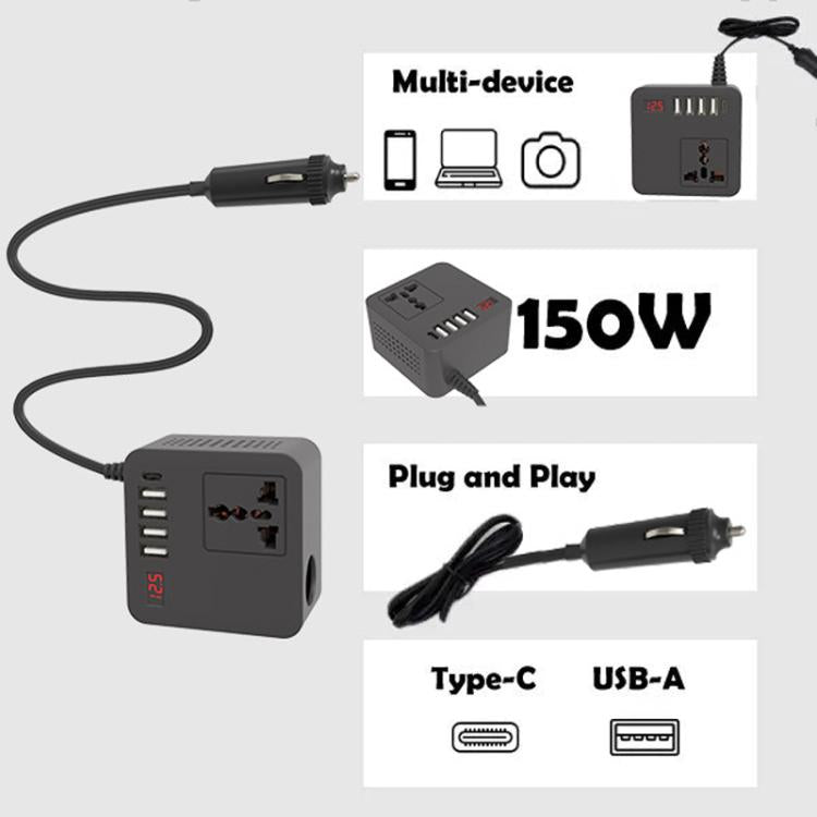 Gurxun 12/24V To 110/220V Multi-Function Car Fast Charger With 4 USB+Type-C+Universal Socket(Magic Square) - DIY Modified Charger by Gurxun | Online Shopping UK | buy2fix