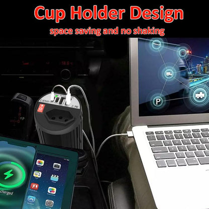 Gurxun 200W Modified Wave Intelligent Car Inverter Dual USB + Dual Type-C Port Car Power Converter, Spec: Universal Socket 12V To 110V - Modified Square Wave by Gurxun | Online Shopping UK | buy2fix