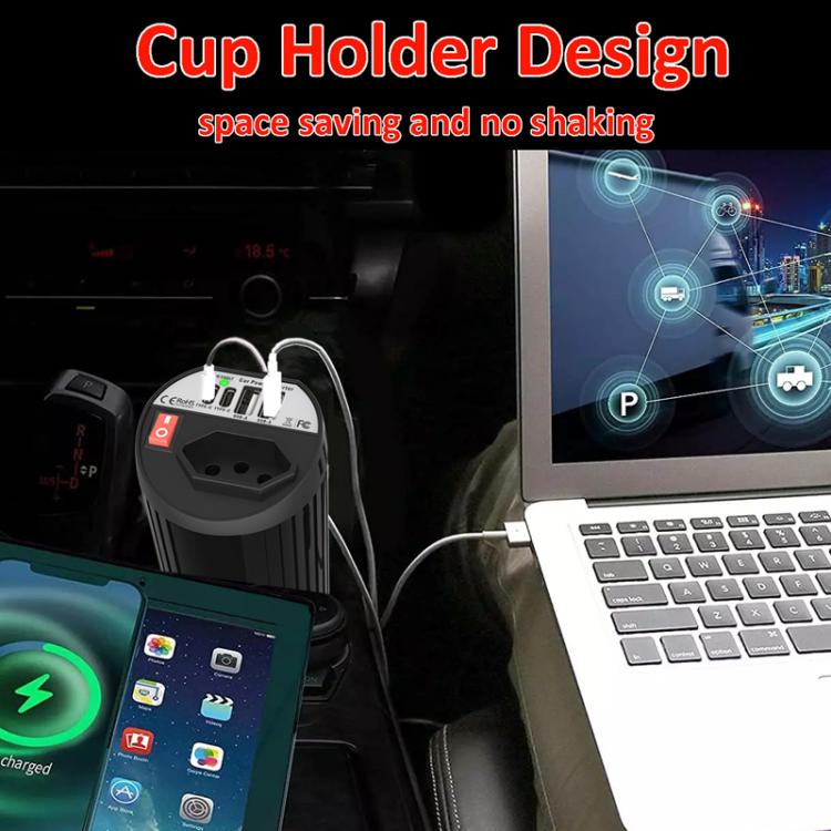 Gurxun 200W Modified Wave Intelligent Car Inverter Dual USB + Dual Type-C Port Car Power Converter, Spec: Brazil Plug 12V To 220V - Modified Square Wave by Gurxun | Online Shopping UK | buy2fix