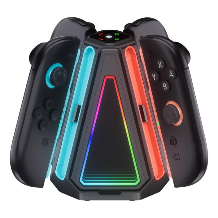 For Nintendo Switch 2 Joy-Con Controllers 4 In 1 Triangular Charging Base With RGB Light(Black) - Charger & Power by buy2fix | Online Shopping UK | buy2fix