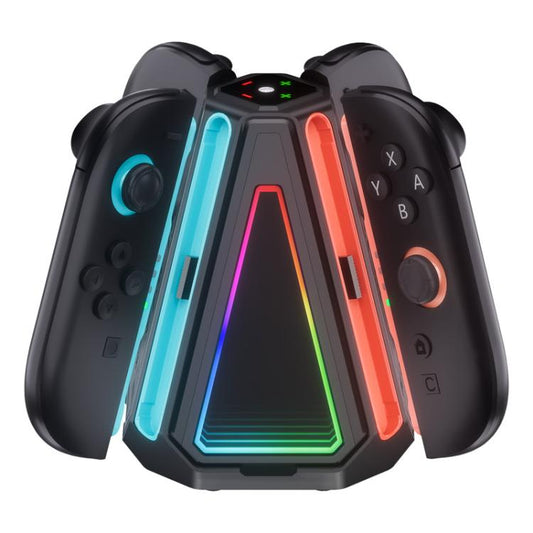 For Nintendo Switch 2 Joy-Con Controllers 4 In 1 Triangular Charging Base With RGB Light(Black) - Charger & Power by buy2fix | Online Shopping UK | buy2fix