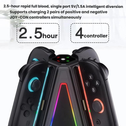 For Nintendo Switch 2 Joy-Con Controllers 4 In 1 Triangular Charging Base With RGB Light(Black) - Charger & Power by buy2fix | Online Shopping UK | buy2fix