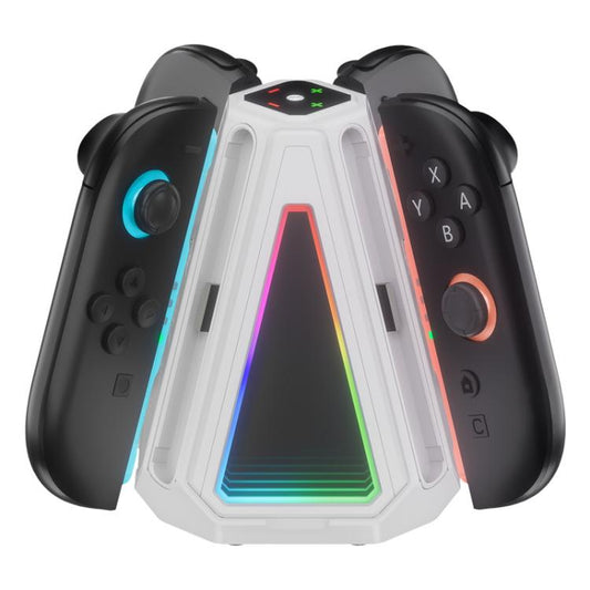 For Nintendo Switch 2 Joy-Con Controllers 4 In 1 Triangular Charging Base With RGB Light(White) - Charger & Power by buy2fix | Online Shopping UK | buy2fix