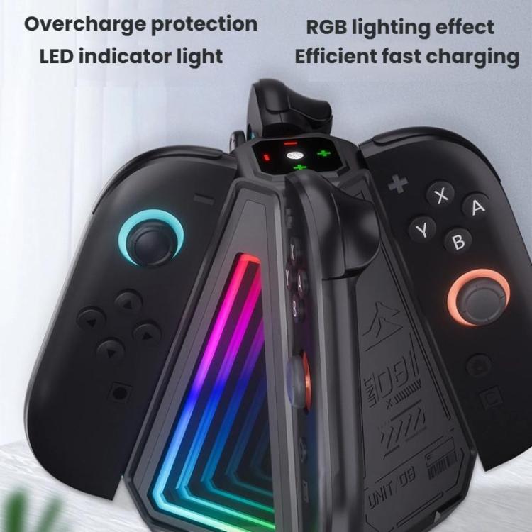 For Nintendo Switch 2 Joy-Con Controllers 4 In 1 Triangular Charging Base With RGB Light(Black) - Charger & Power by buy2fix | Online Shopping UK | buy2fix