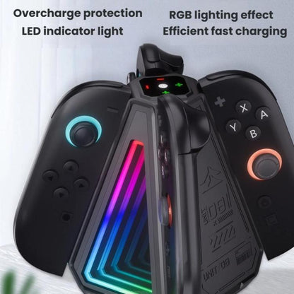 For Nintendo Switch 2 Joy-Con Controllers 4 In 1 Triangular Charging Base With RGB Light(Black) - Charger & Power by buy2fix | Online Shopping UK | buy2fix