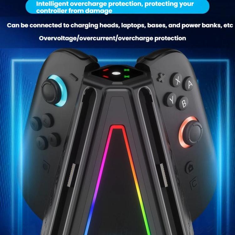 For Nintendo Switch 2 Joy-Con Controllers 4 In 1 Triangular Charging Base With RGB Light(Black) - Charger & Power by buy2fix | Online Shopping UK | buy2fix