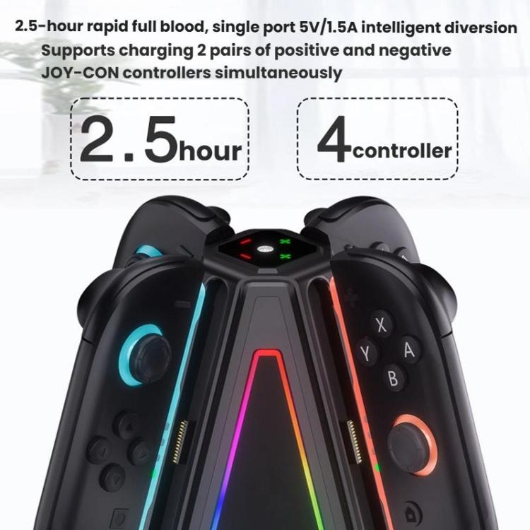 For Nintendo Switch 2 Joy-Con Controllers 4 In 1 Triangular Charging Base With RGB Light(Black) - Charger & Power by buy2fix | Online Shopping UK | buy2fix