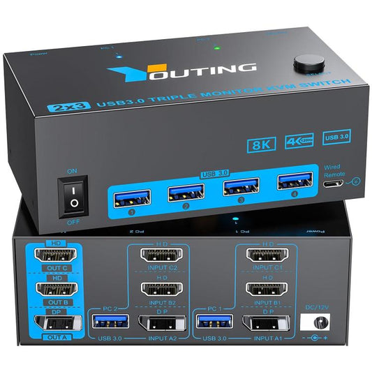 YOUTING  KC-KM434B 2 In 3 Out KVM USB3.0 Switch AU Plug - Switch by YOUTING | Online Shopping UK | buy2fix