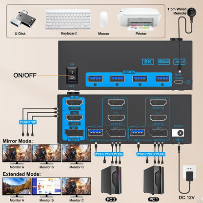 YOUTING YT-203HD 2 In 3 Out KVM USB3.0 Switch UK Plug - Switch by YOUTING | Online Shopping UK | buy2fix