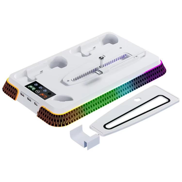 For PS5 Pro / PS5 Slim / PS5 Multifunctional Cooling Base With Dual Handle Charging Dock, Style: YH66S Piano Style With Colorful Light White - Charger & Power by buy2fix | Online Shopping UK | buy2fix