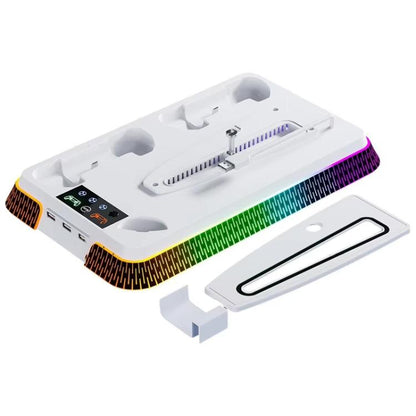 For PS5 Pro / PS5 Slim / PS5 Multifunctional Cooling Base With Dual Handle Charging Dock, Style: YH66S Piano Style With Colorful Light White - Charger & Power by buy2fix | Online Shopping UK | buy2fix