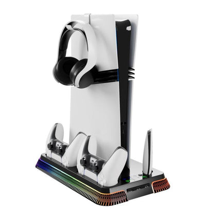 For PS5 Pro / PS5 Slim / PS5 Multifunctional Cooling Base With Dual Handle Charging Dock, Style: YH66S Piano Style With Colorful Light White - Charger & Power by buy2fix | Online Shopping UK | buy2fix