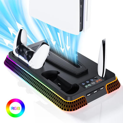 For PS5 Pro / PS5 Slim / PS5 Multifunctional Cooling Base With Dual Handle Charging Dock, Style: YH66S Piano Style With Colorful Light White - Charger & Power by buy2fix | Online Shopping UK | buy2fix